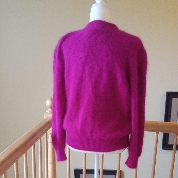 Vintage IB Diffusion Elegant Magenta Wrap Angora Feather Knit Cardigan - Picture 3 of 10